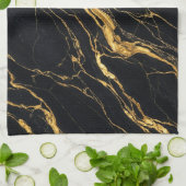 Black Gold Marble Elegant Modern Aesthetic Geschirrtuch (Gefaltet)