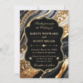 Black Gold Marble Glitter Elegant Wedding Einladung (Vorderseite)
