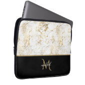Black Gold & Marble Monogram Elegant Luxury Laptopschutzhülle (Vorne Rechts)