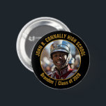 Black Gold Marching Band Photo High School Button<br><div class="desc">This cool customized high school marching band photo features your team and player name on a black and gold brag button. Personalize with your student's photograph and class year as a proud parent. A mom and dad can wear these buttons to competition and games.</div>