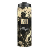 Black & Gold Marmor 3, Gold Box, Name & Monogramm Thermosbecher (Vorderseite)