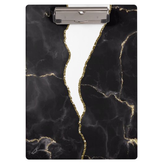 Black Gold Marmor Agate Glam Klemmbrett (Vorderseite)