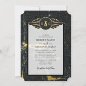 Black Gold Marmor Art Deco Hochzeit Einladung (Vorderseite)