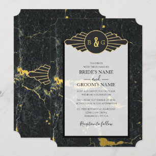 Black Gold Marmor Art Deco Hochzeit Einladung
