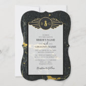 Black Gold Marmor Art Deco Hochzeit Einladung (Vorderseite)