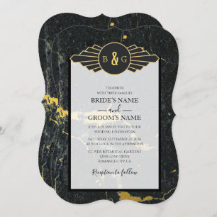 Black Gold Marmor Art Deco Hochzeit Einladung