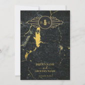 Black Gold Marmor Art Deco Hochzeit Save The Date (Rückseite)