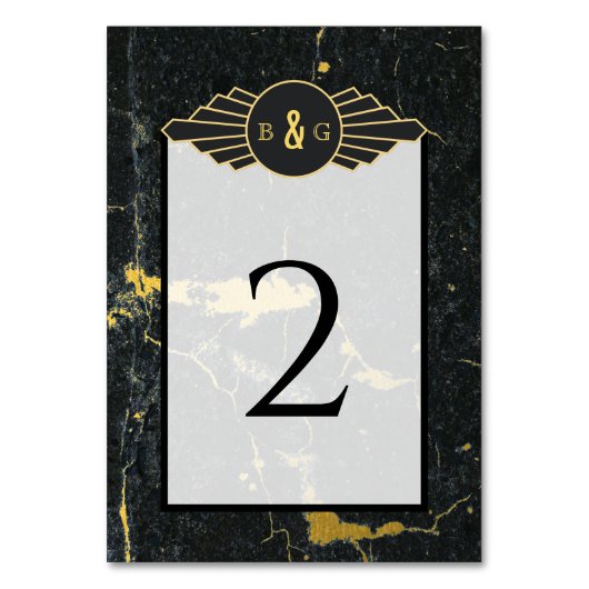 Black Gold Marmor Art Deco Hochzeit Tischnummer (Rückseite)