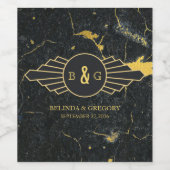 Black Gold Marmor Art Deco Hochzeit Weinetikett (Einzelnes Label)