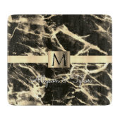 Black & Gold Marmor, Gold Band, Name & Monogramm Schneidebrett (Vorderseite)