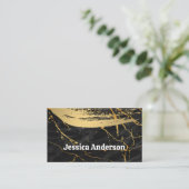 Black Gold Marmor | Gold gebürstet | Lux Visitenkarte (Stehend Vorderseite)