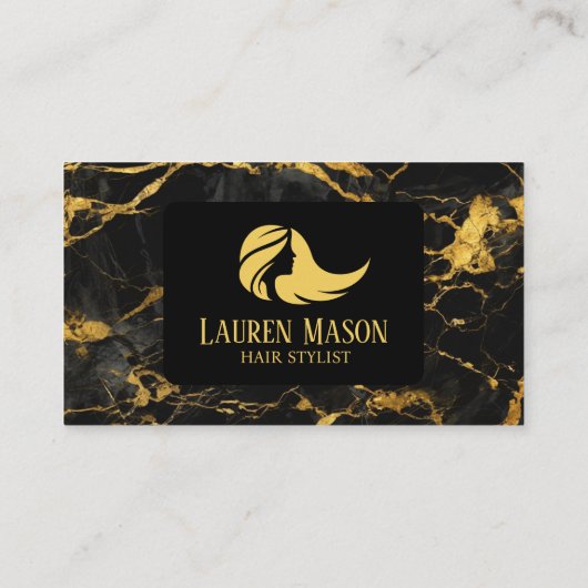 Black Gold Marmor Haar Stylist Friseur Salon Visitenkarte (Rückseite)