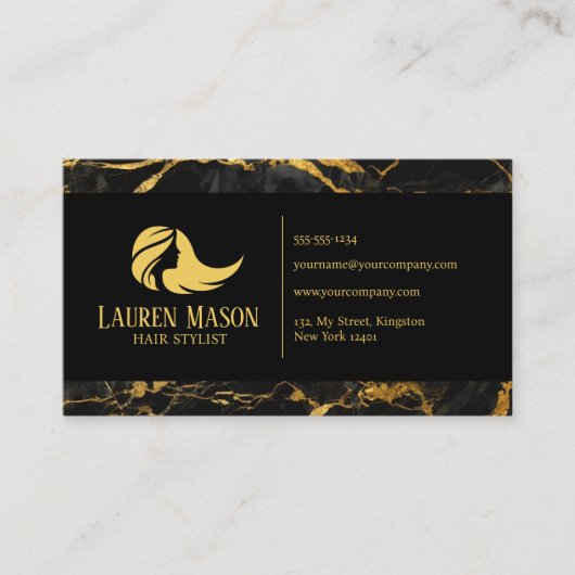 Black Gold Marmor Haar Stylist Friseur Salon Visitenkarte (Vorderseite)