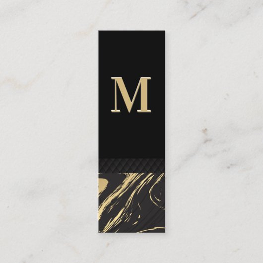 Black Gold Marmor | Klassisches Monogramm Mini Visitenkarte