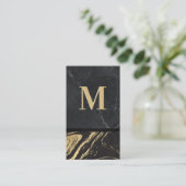 Black Gold Marmor | Monogramm | Eisblau Visitenkarte (Stehend Vorderseite)