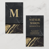 Black Gold Marmor | Monogramm | Eisblau Visitenkarte (Vorne/Hinten)