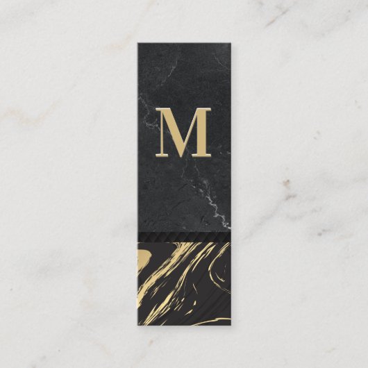 Black Gold Marmor | Monogramm mit Gravur Mini Visitenkarte (Vorderseite)