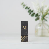 Black Gold Marmor | Monogramm mit Gravur Mini Visitenkarte (Stehend Vorderseite)