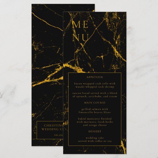 Black Gold Marmor Texture Wedding Menü Menükarte (Vorne/Hinten)