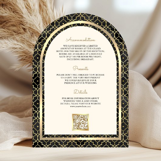 Black Gold marokkanische QR Code Sikh Arch Wedding Einladung