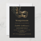 Black gold Masquerade birthday party invitation (Vorderseite)