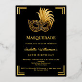 Black gold Masquerade luxury birthday party Folieneinladung (Vorderseite)