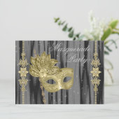 Black Gold Masquerade Party Einladung (Stehend Vorderseite)