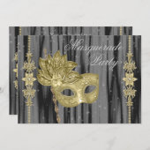 Black Gold Masquerade Party Einladung (Vorne/Hinten)