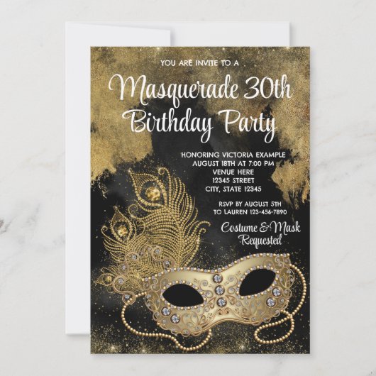 Black Gold Masquerade Party Einladung (Vorderseite)