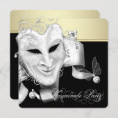 Black Gold Masquerade Party Einladung (Vorne/Hinten)