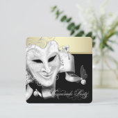 Black Gold Masquerade Party Einladung (Stehend Vorderseite)