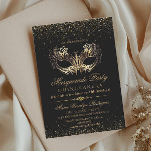 Black Gold Masquerade Quinceanera Einladung