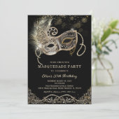 Black Gold Masquerade zum Geburtstag Einladung (Stehend Vorderseite)