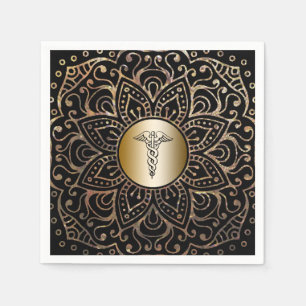 Black Gold Medical Caduceus Symbol Nurse Doctor Serviette