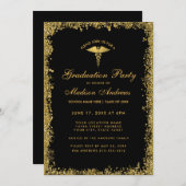 Black Gold Medical Graduation Party laden ein Einladung (Vorne/Hinten)