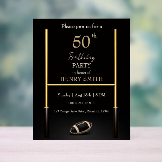 Black & Gold Men's Birthday Invitation Acrylschild (Neutral)