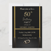 Black & Gold Men's Birthday Invitation Einladung (Vorderseite)