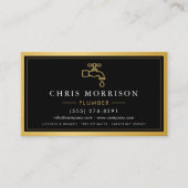 Black Gold Metallic Plumber Contractor QR Code Visitenkarte (Vorderseite)