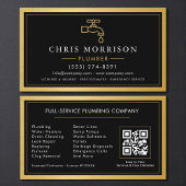 Black Gold Metallic Plumber Contractor QR Code Visitenkarte