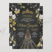 Black & Gold Mexican Charra Mis XV Anos Einladung (Vorne/Hinten)