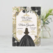 Black & Gold Mexikanische Charra Mis XV Anos Butte Einladung (Stehend Vorderseite)