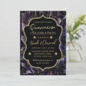 Black & Gold Midnight Crystal Galaxy Quinceanera Einladung (Stehend Vorderseite)