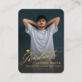 Black Gold Mini Modern Script Photo Graduation Begleitkarte (Vorderseite)