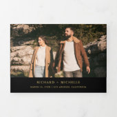 Black Gold Minimal Arch Photo QR code Wedding Dreifach Gefaltete Einladung (Cover)