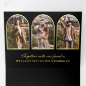 Black Gold Minimal Arch Photo QR code Wedding Dreifach Gefaltete Einladung (Innen Erste Seite)