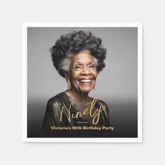 Black Gold Minimal Modernes Foto 90. Geburtstag Serviette (Vorderseite)