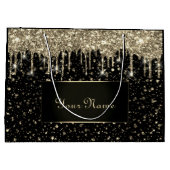 Black Gold Minimal Name Lux VIP Glitzer Tropfen Große Geschenktüte (Rückseite)