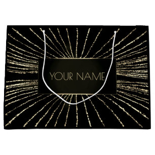 Black Gold Minimal Name Luxury Brand Wedding Große Geschenktüte