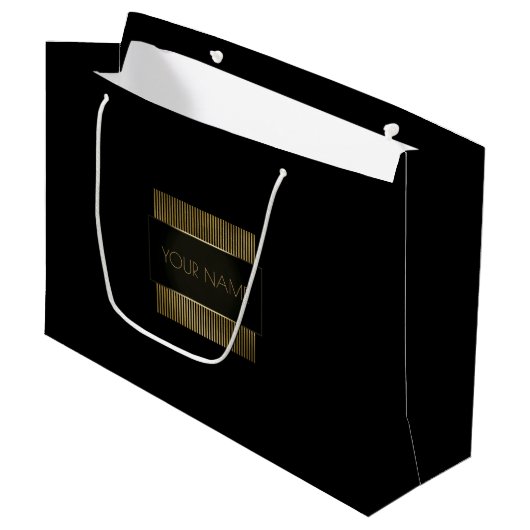 Black Gold Minimal Name Luxury Branding Beauty Große Geschenktüte (Vorderseite Schrägansicht)