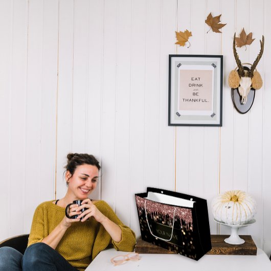 Black Gold Minimal Name Luxury Rose Tropfen Große Geschenktüte